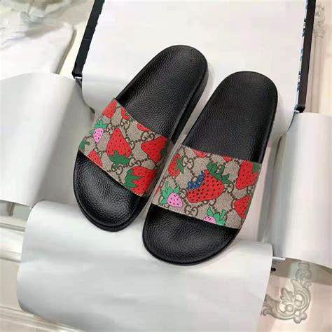 gg gucci strawberry slide sandal|gucci slide sandals.